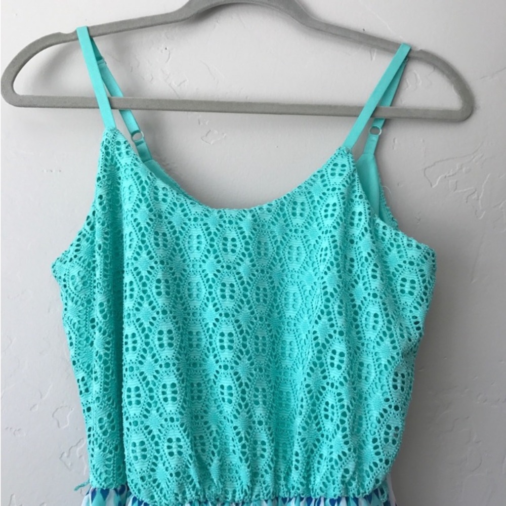MAURICES TEAL CROCHET TOP MAXI DRESS XL BOHO BEACH